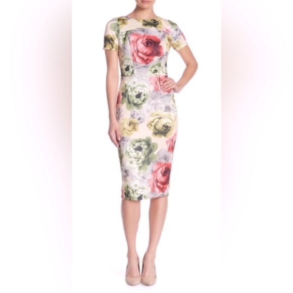 ALEXIA ADMOR Floral Midi Sheath Dress Size L - Picture 1 of 9